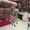 24K Gold Plated Green Beads Hanging Chandbali Earrings - Screwback Design