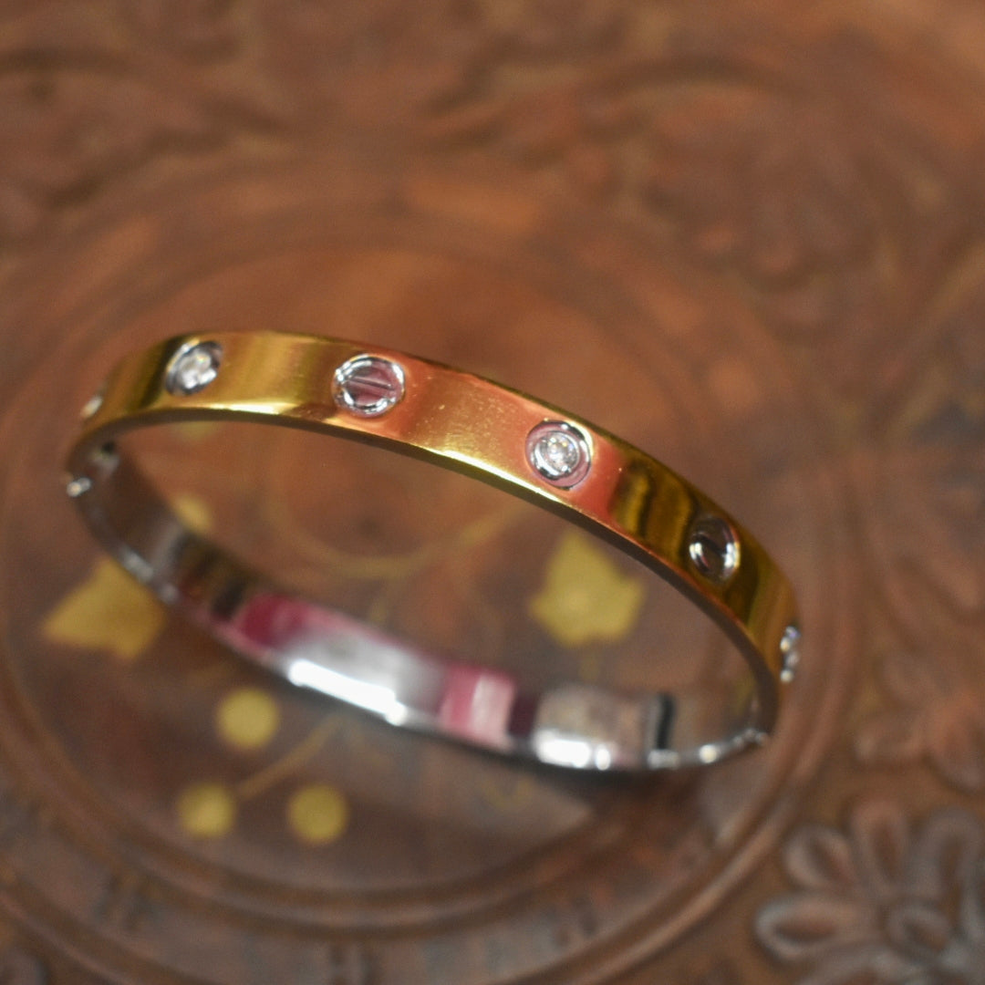 925 Silver Gold Plated Love Bangle Bracelet (Cartier Style) - Unisex