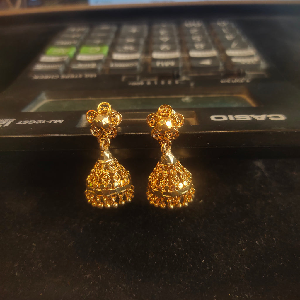 Gold Plated Compact Filigree Dome Jhumka Earrings | Everyday Traditional Indian Jewelry