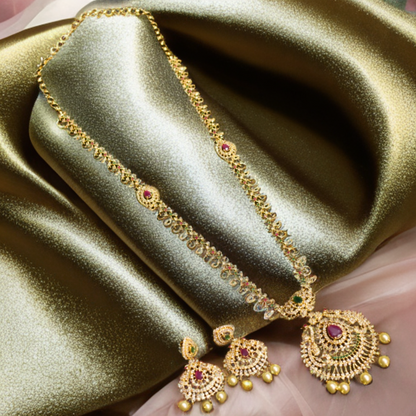 Asp Cz Gold Plated Long Necklace Set