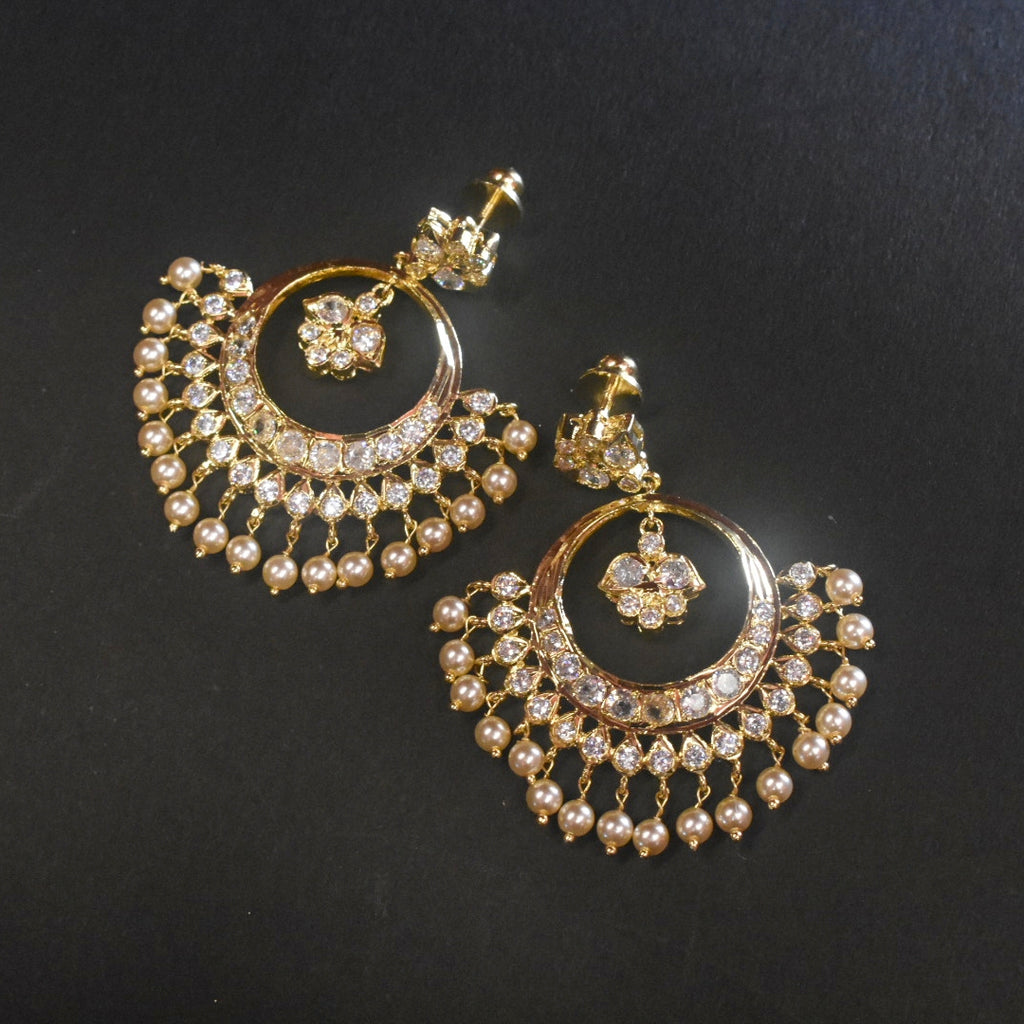 24K Gold Plated Screwback Pearl Chandbali Earrings