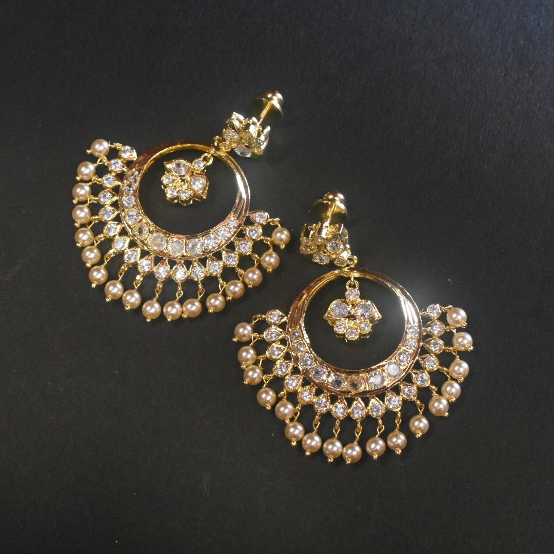 24K Gold Plated Screwback Pearl Chandbali Earrings