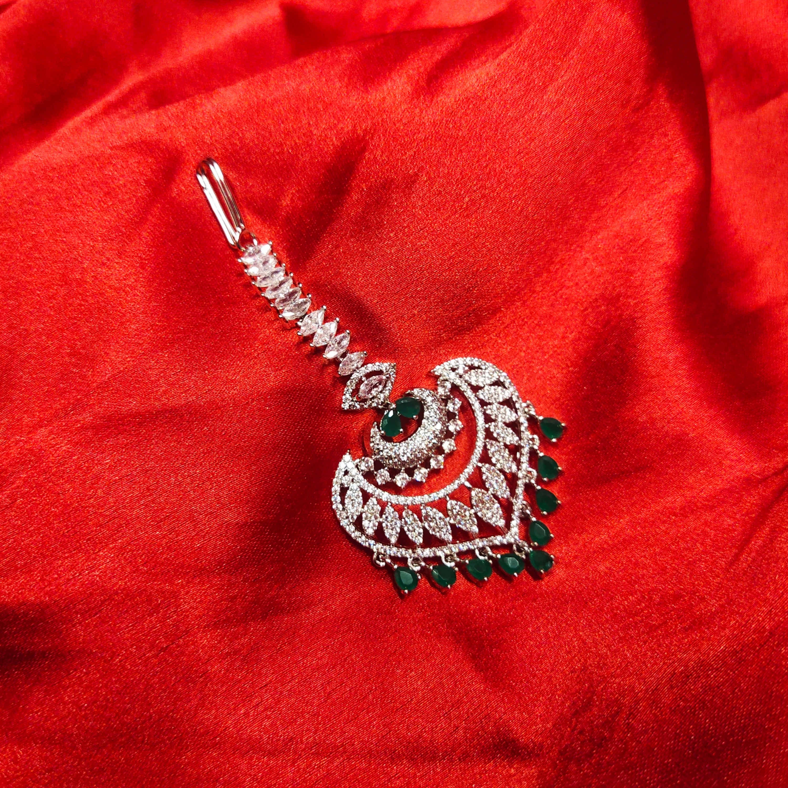 Radiant American Diamond Maang Tikka - Elegant Bridal Forehead Jewelry by Asp Fashion