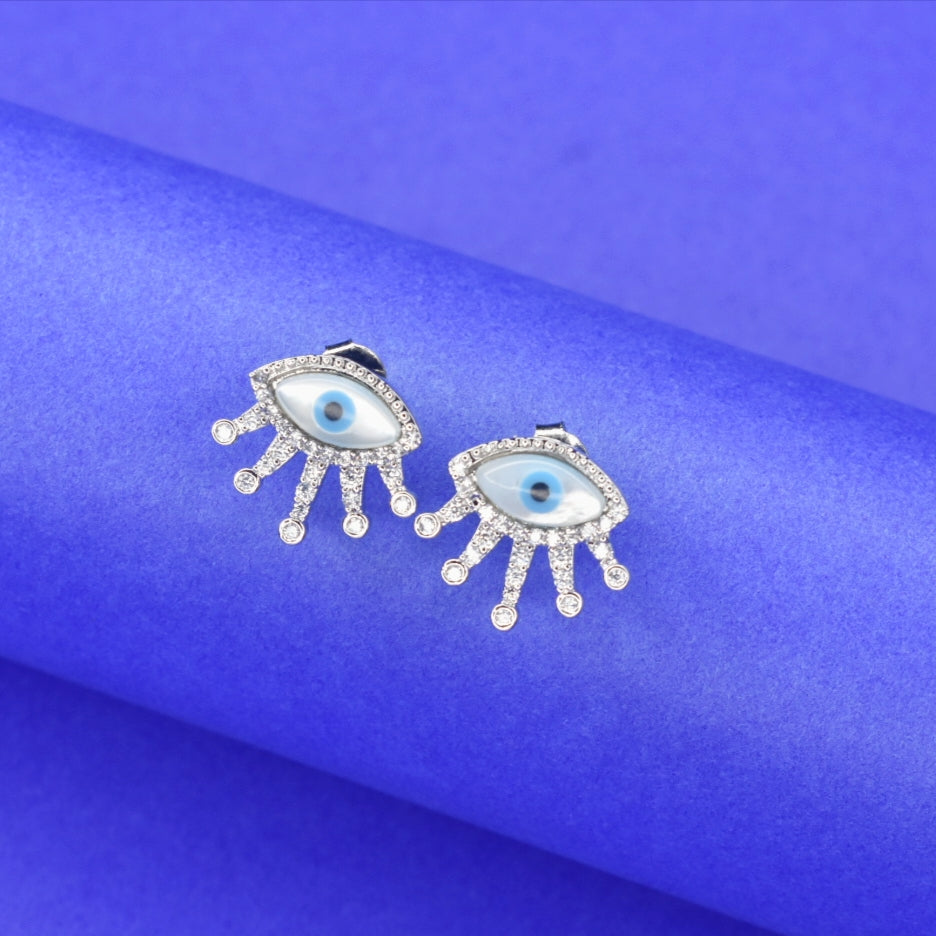 Sterling Silver Evil Eye Stud Earrings - Protective Charm Jewelry