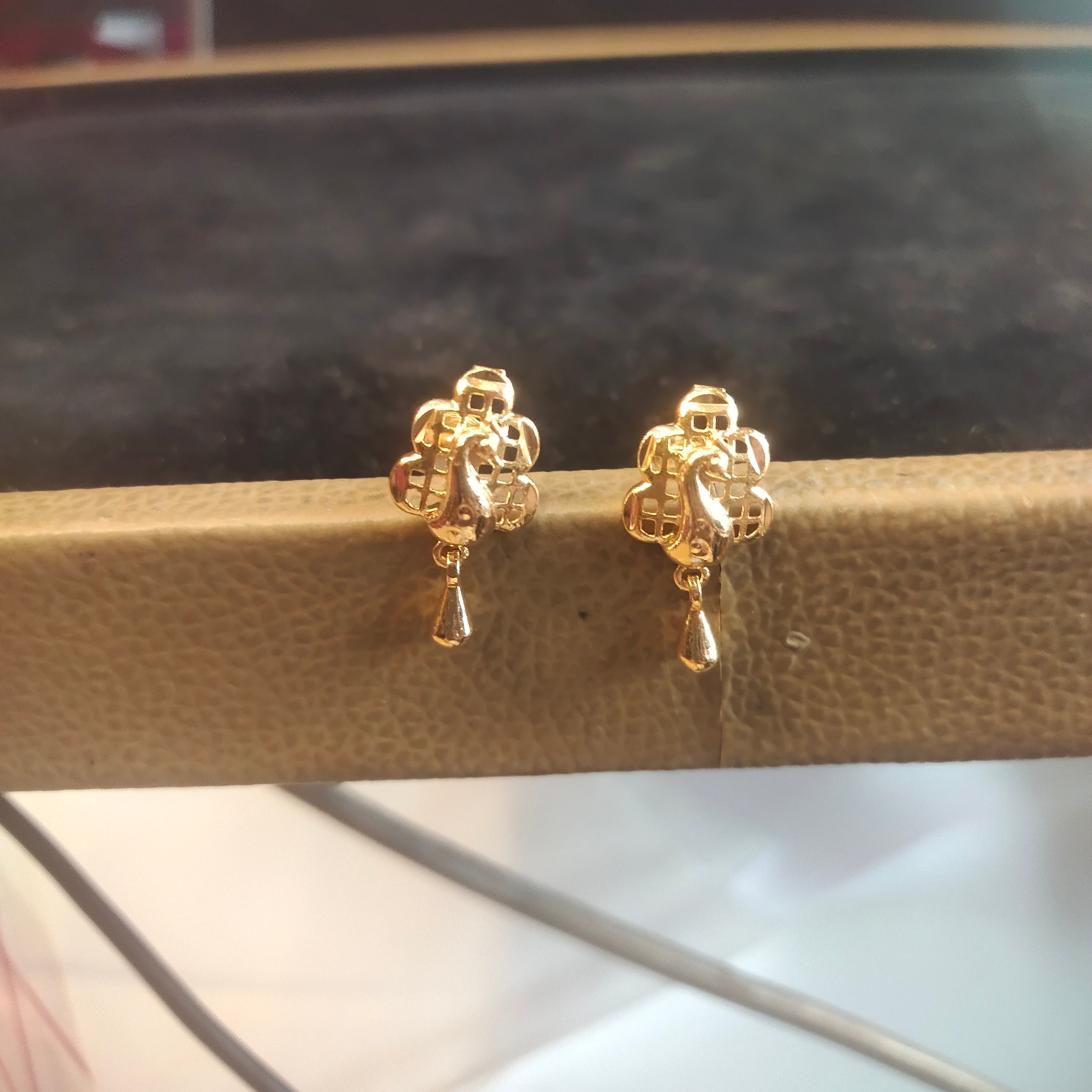 Gold Plated Floral Drop Stud Earrings | Delicate Daily Wear Earrings