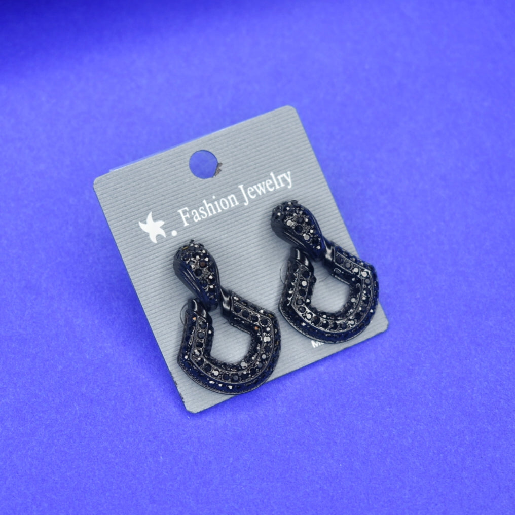 Sparkle in Style Black Crystal Earrings - Office Wear