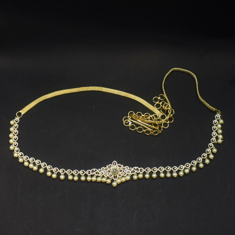 Stunning Zircon 24K Gold Plate Stylish Chain Vaddanam.