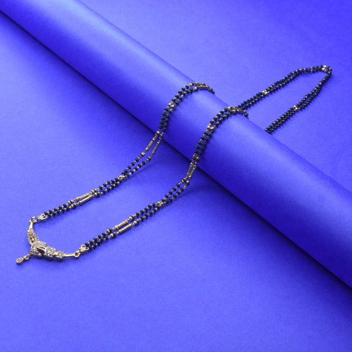 26-Inch American Diamond Mangalsutra with Black Beads | 24K Gold Plated Long Chain