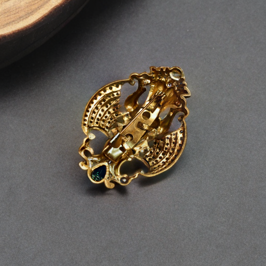 Handcrafted Antique CZ Saree Pin - Traditional Sari Brooch | Asp Fashion