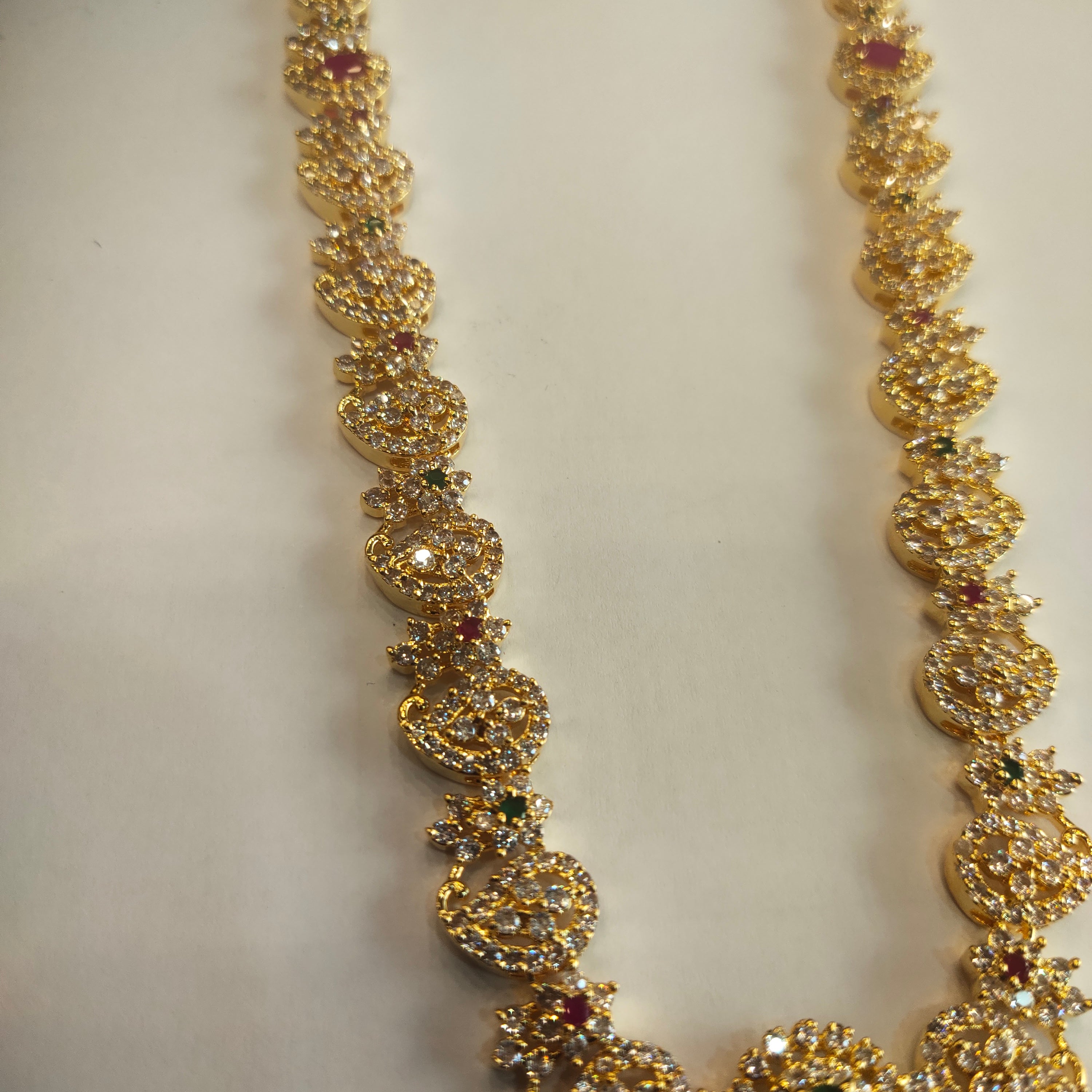 CZ Gold Plated Long Necklace Set - Sophisticated Bridal Jewelry Collection