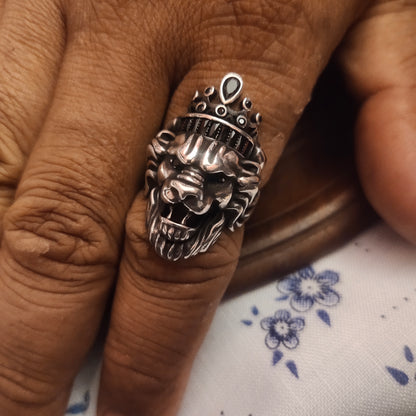 "Roaring Royalty: The Majestic Asp Silver Oxidized Sterling Silver Lion Ring Fit for Kings"