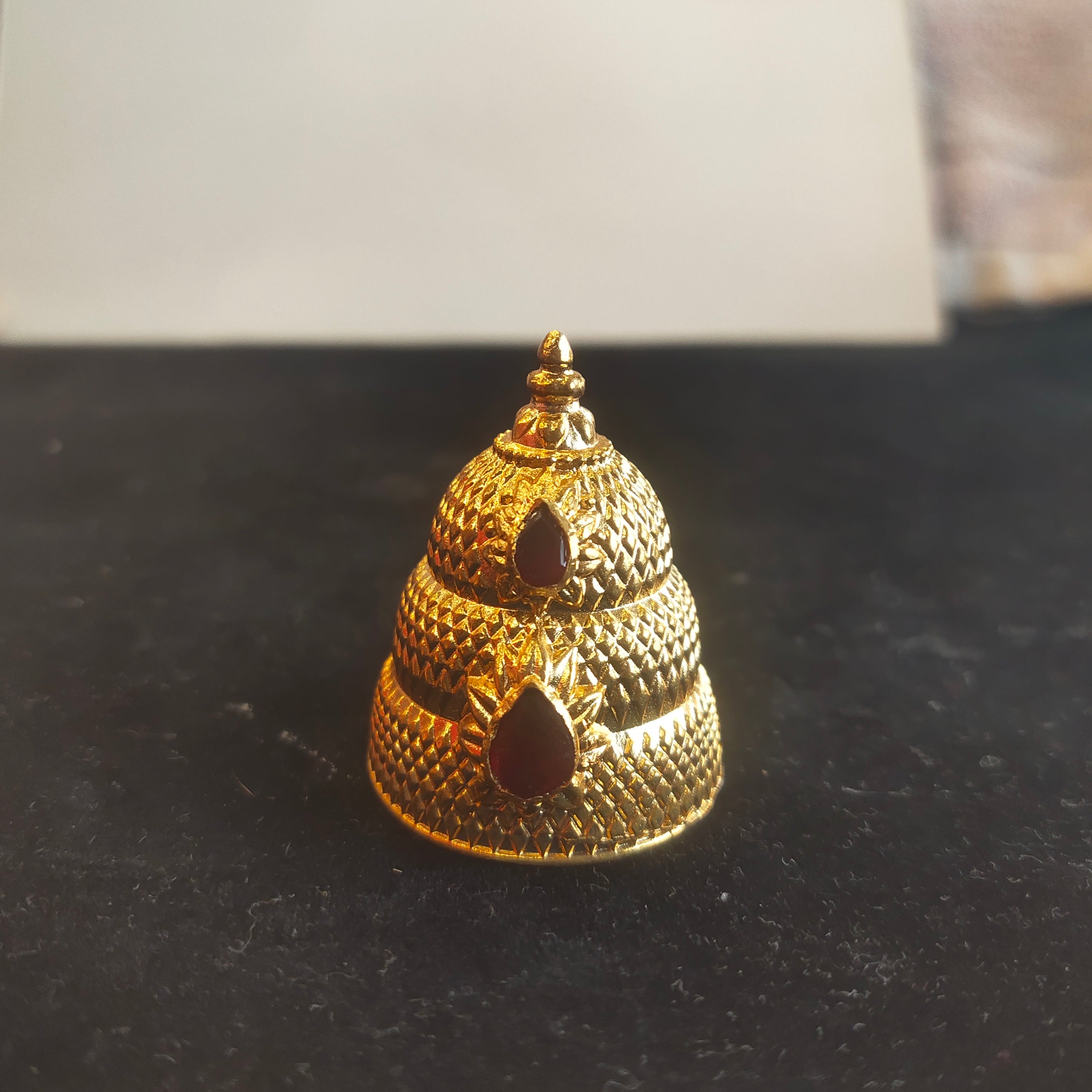 Panchaloha Gold Mukut for Deity Idol - Two-Tier Conical with Stupa Finial