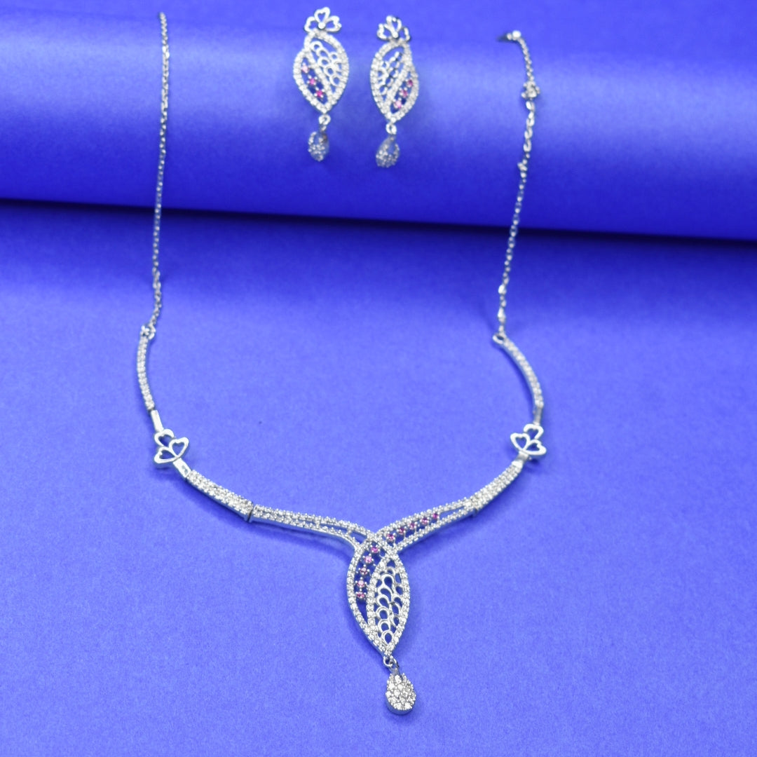 "Dazzling Elegance: 92.5 Silver Zircon Necklace Set for a Timeless Sparkle"