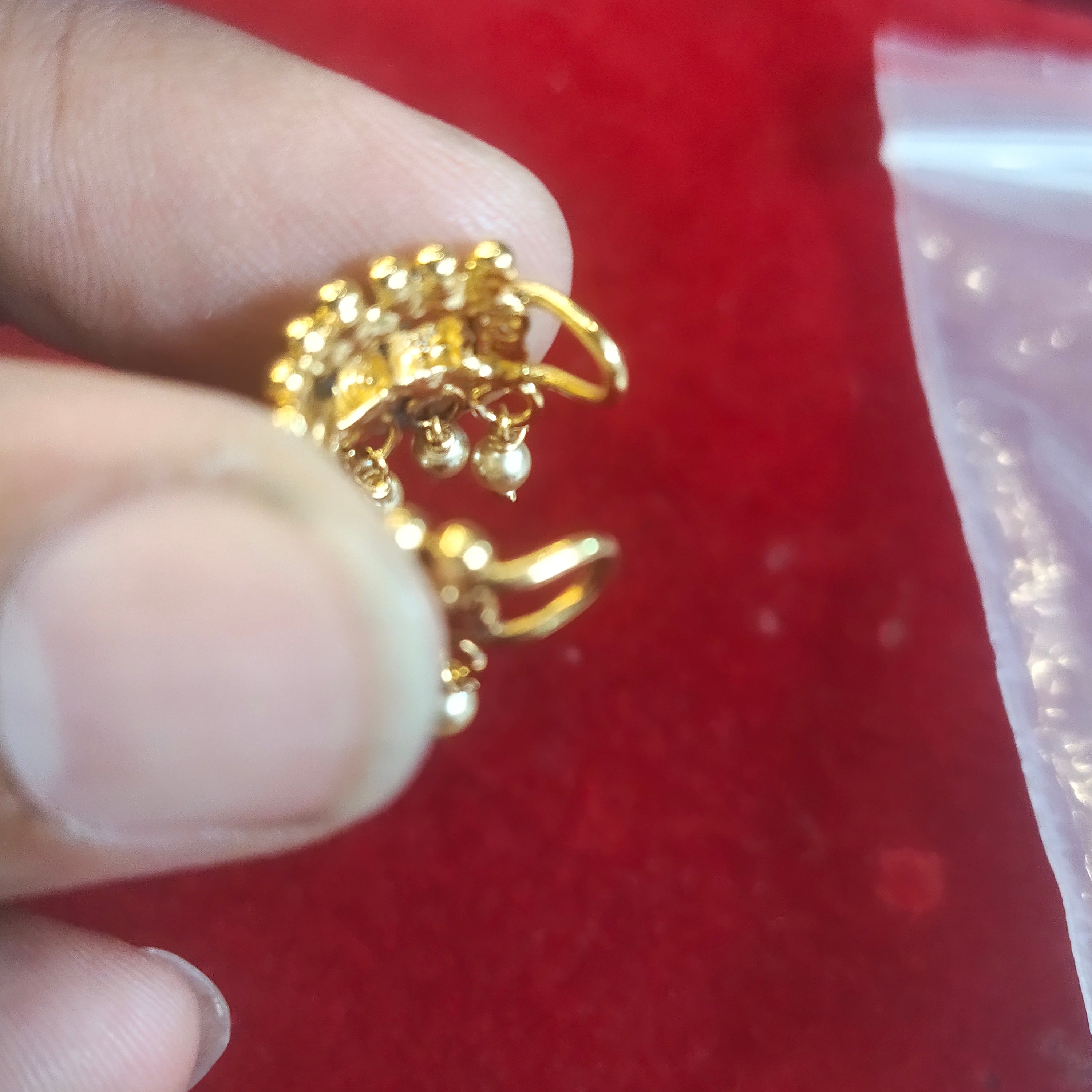 Men's Gold Plated 925 Silver Cartilage Earring | Temple Jewellery with Pearl Drops