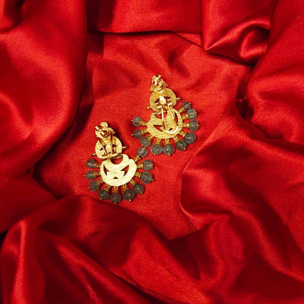 Ruby Moissanite Polki Earrings 2 Inch - Kundan Emerald Traditional Earrings 30g