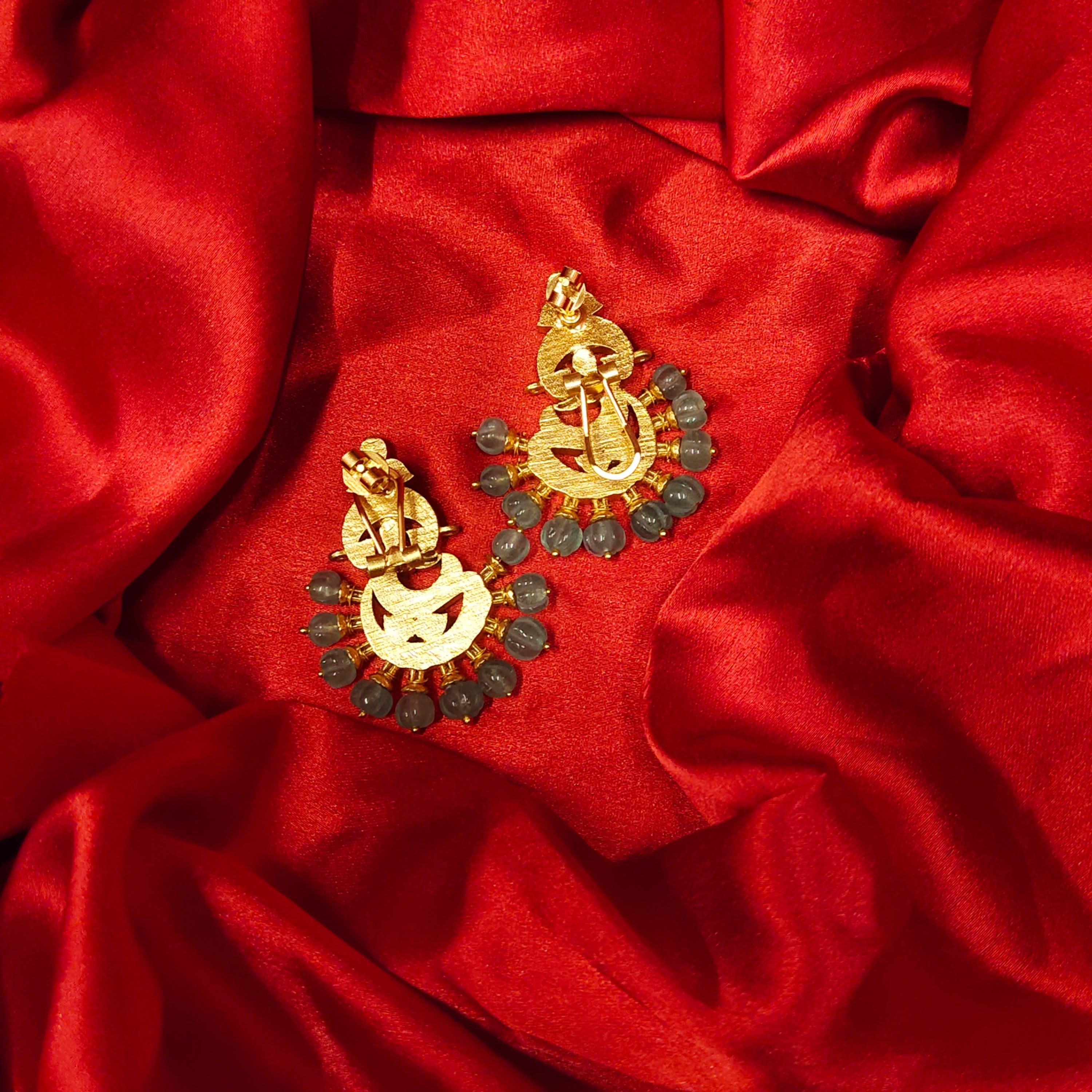 Ruby Moissanite Polki Earrings 2 Inch - Kundan Emerald Traditional Earrings 30g