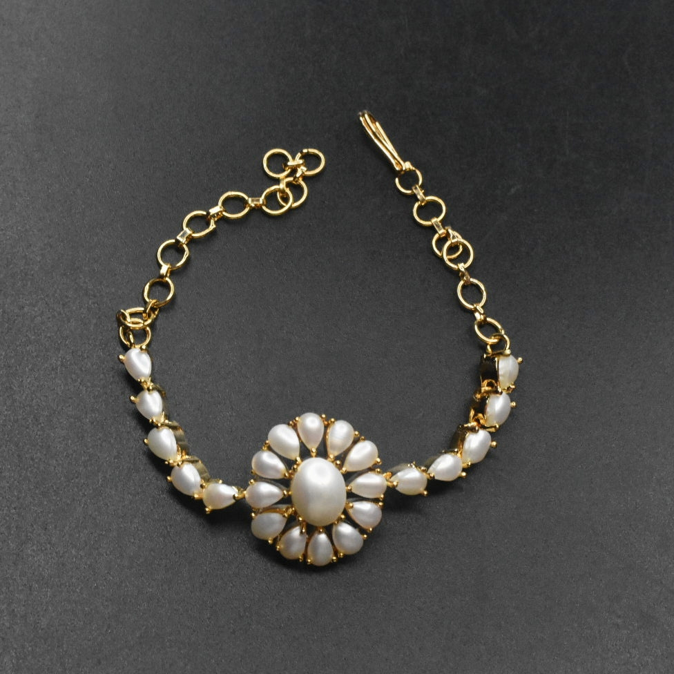 24K Gold Plated Pearl Bracelet - Adjustable Link Chain