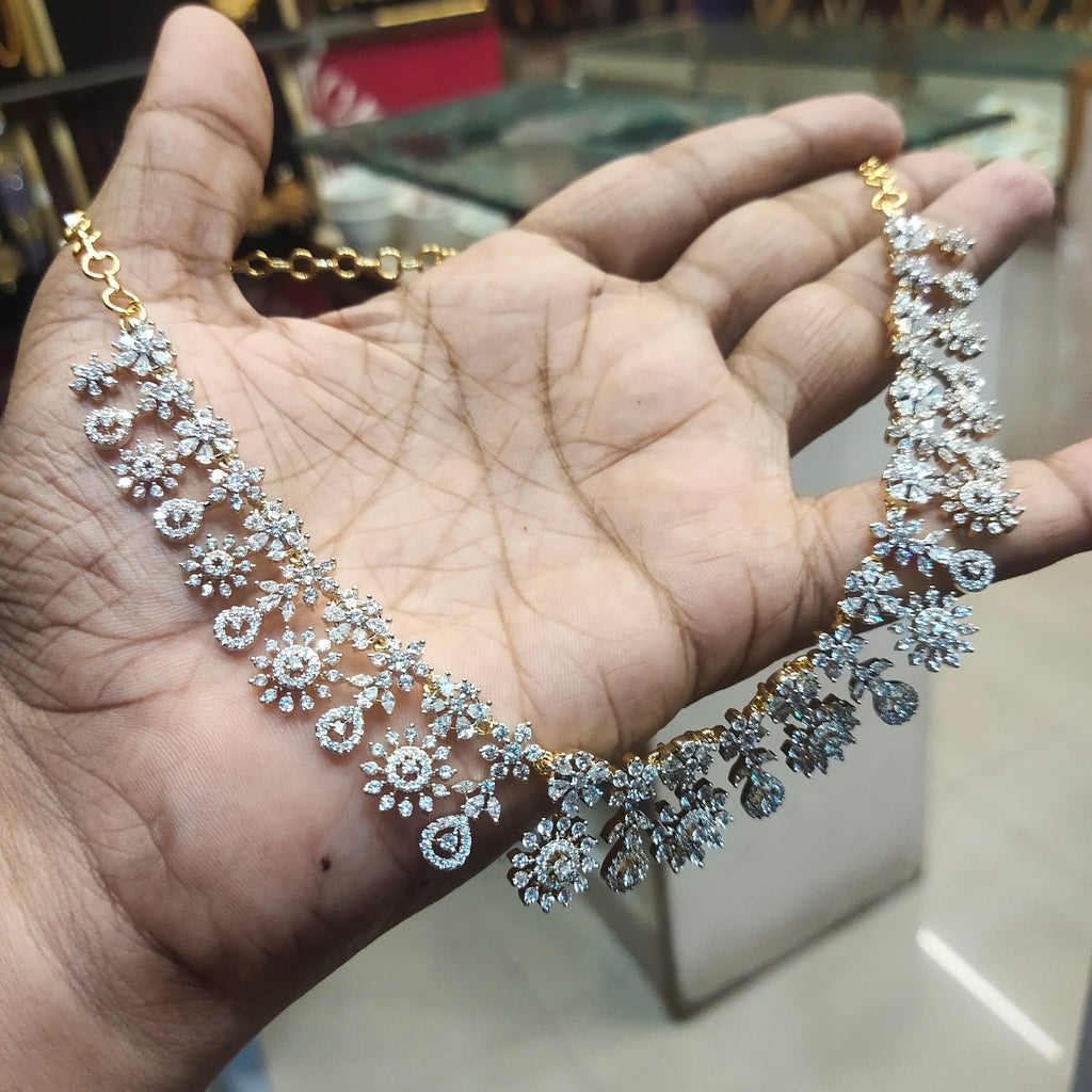 Luxe White Zircon Necklace & Earrings - Rhodium Gold