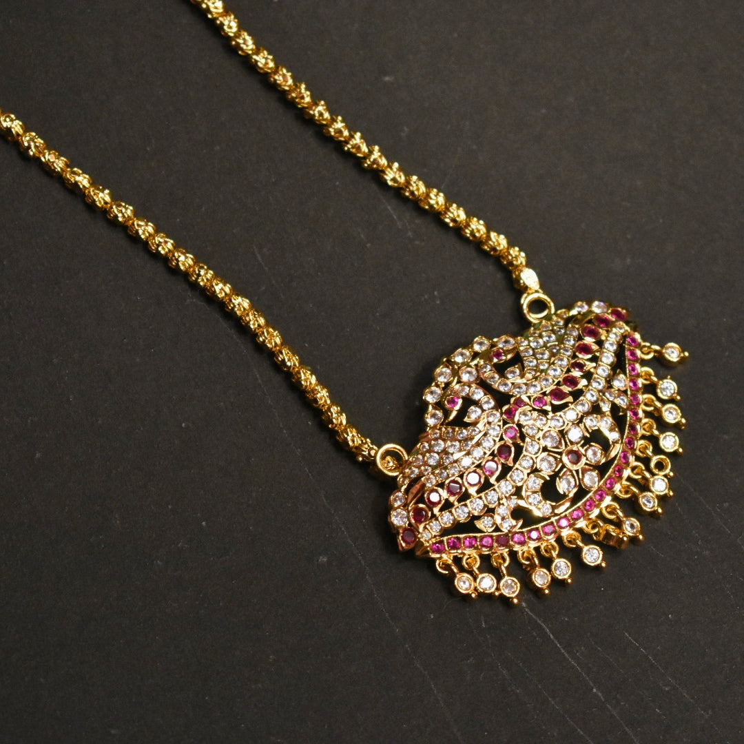 Panchaloha CZ Pendant with 24-Inch Chandramukhi Chain | Traditional Jewelry