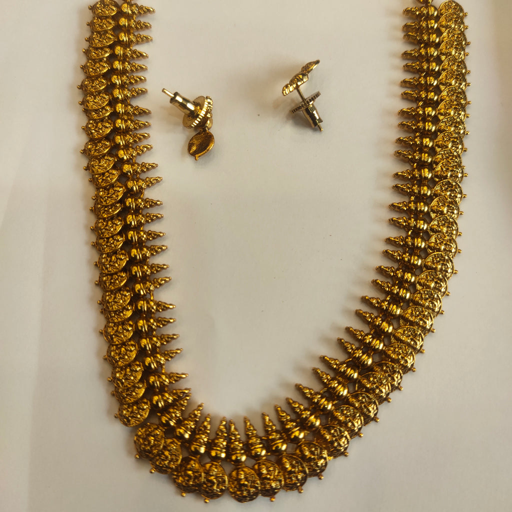 Matte Finish Kasu Necklace - Elegant Gold Plated Kasulaperu Design