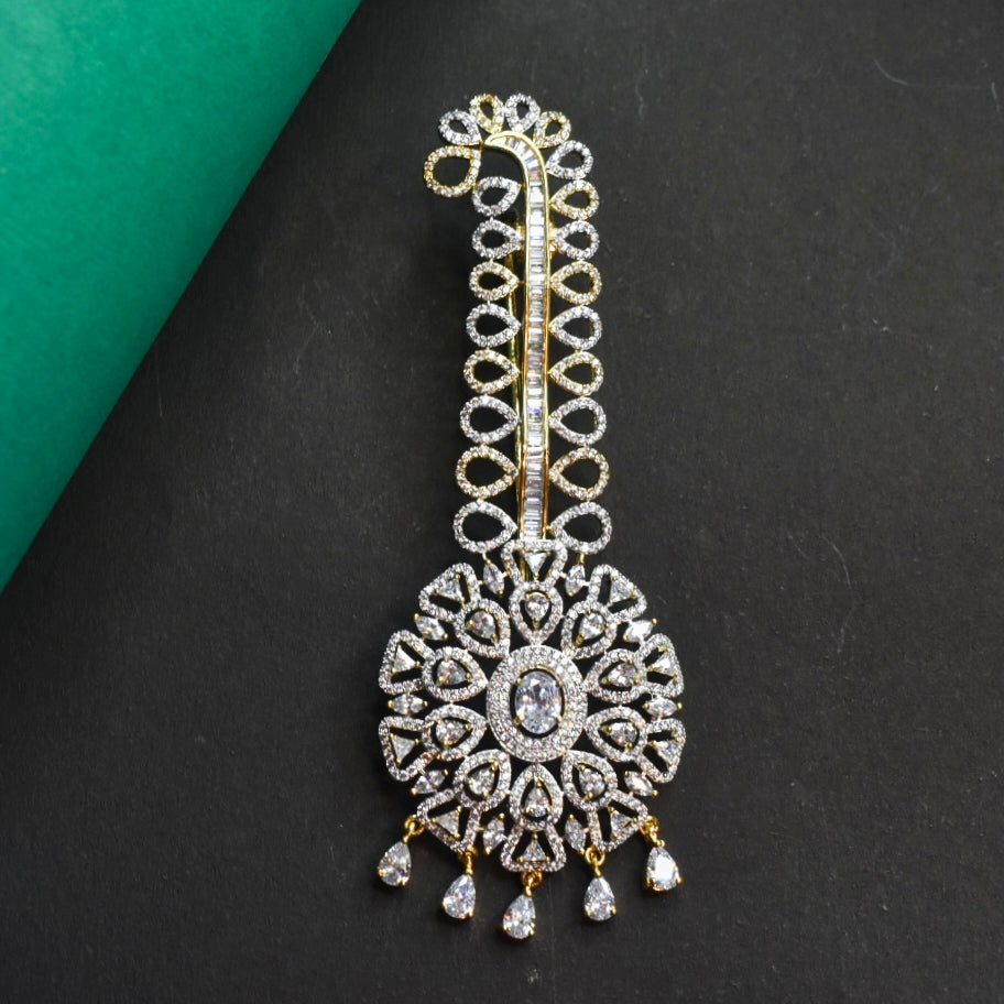 Asp Rhodium-Gold White Zircon Kalangi for Groom - Luxury Wedding Turban Ornament