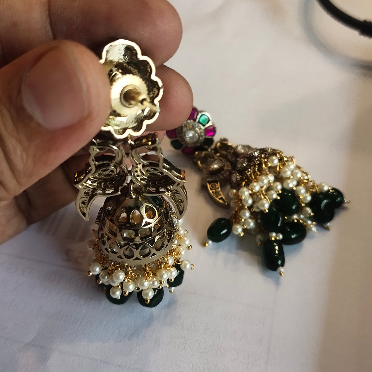 Asp Victorian CZ Peacock Jhumka Earrings
