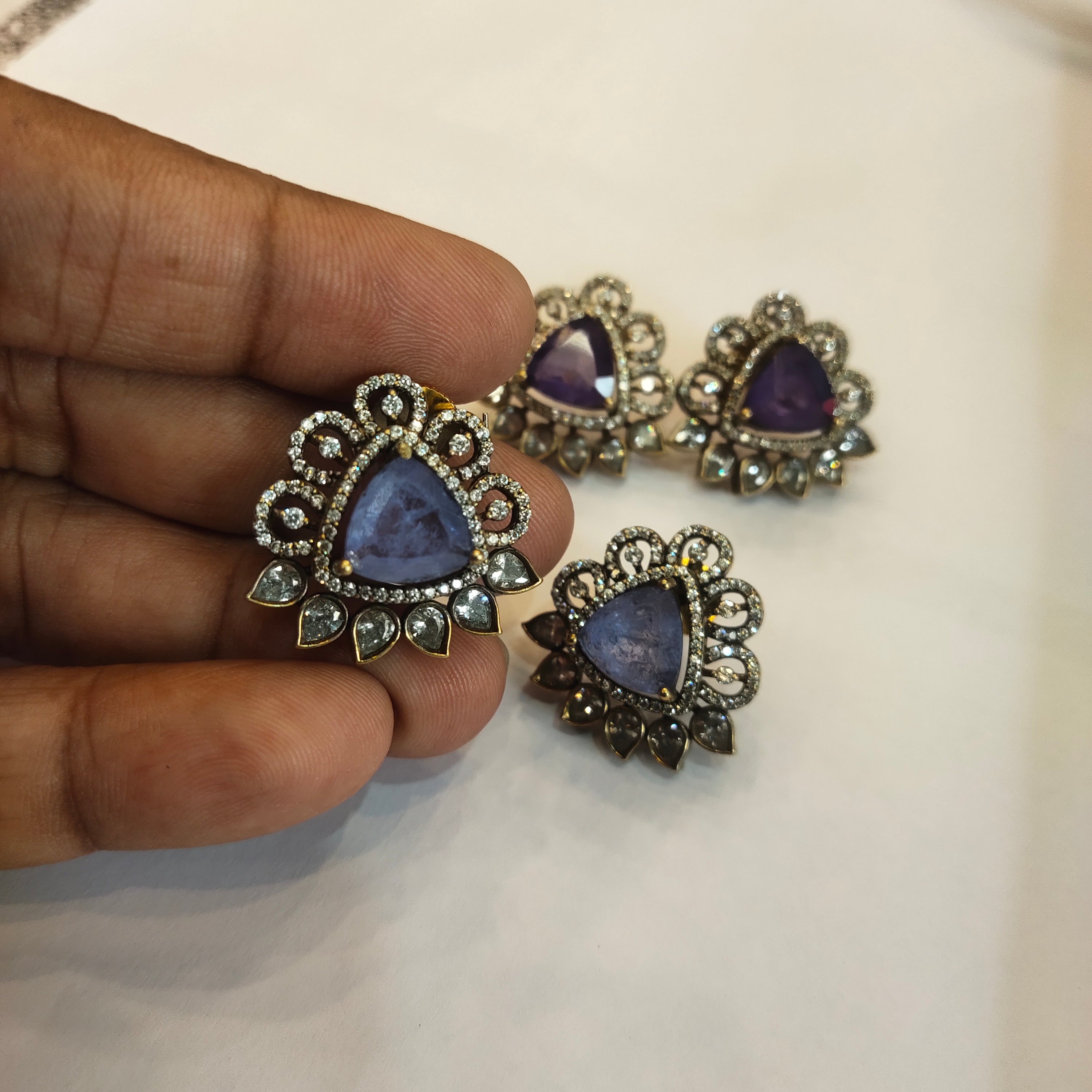 Victorian Zircon Stud Earrings - Elegant Period Design