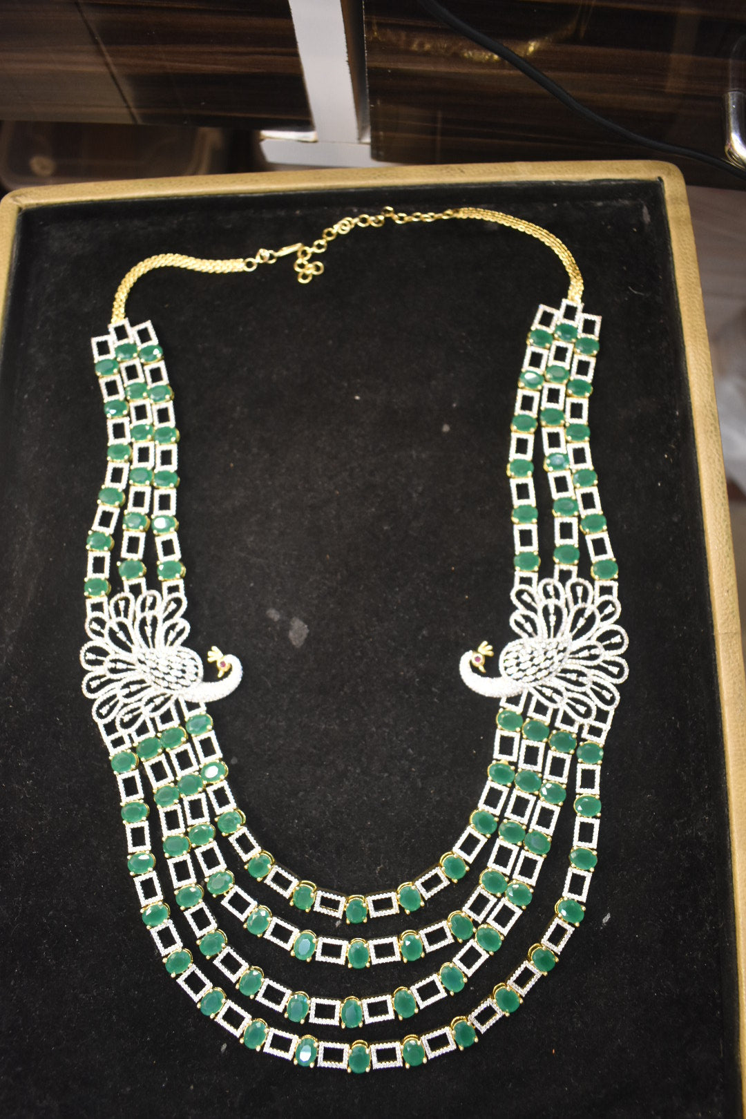 Emerald Peacock Multi-Strand Necklace – Green CZ & Gold Plated 168004400767