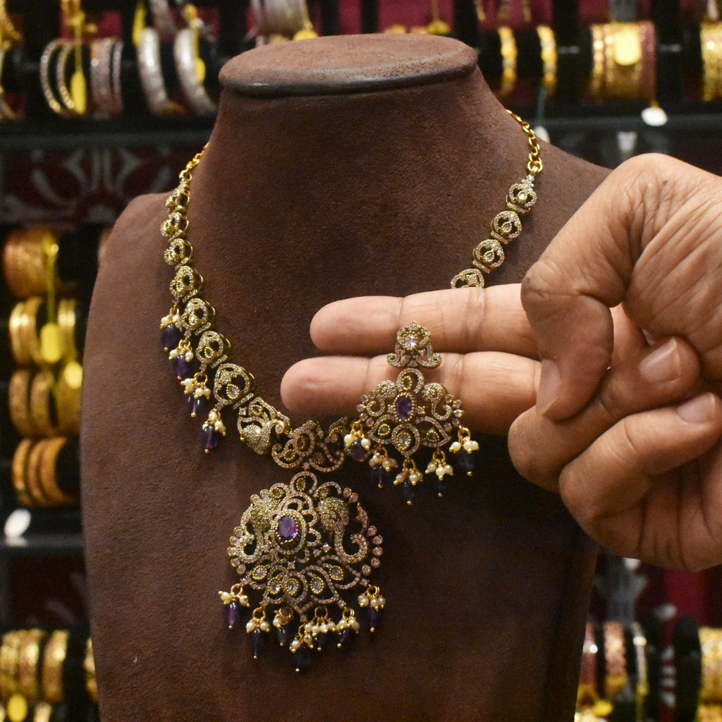 Exquisite Asp Purple Victorian Zircon Necklace Set for a Timeless Look