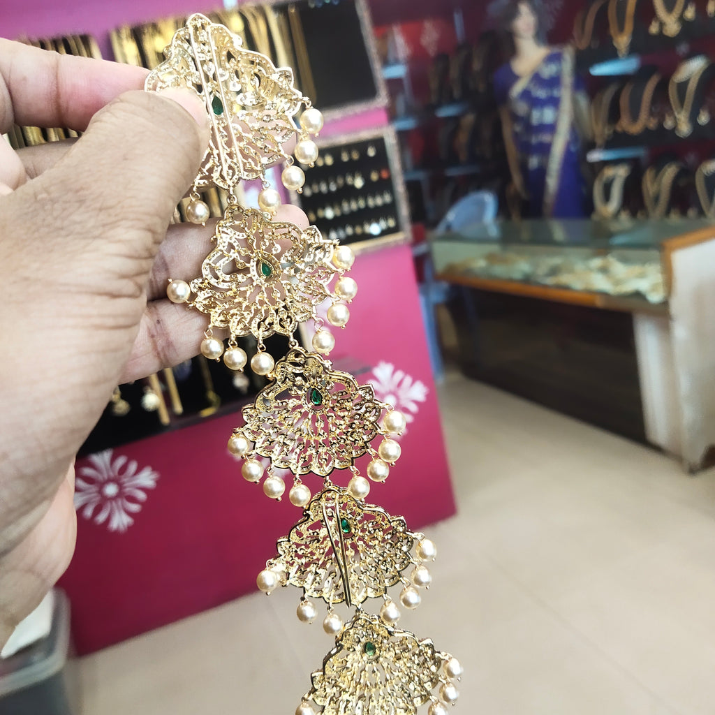 Rhodium Gold Plated Zircon Jada 13 Inch - Traditional Wedding Hair Jewelry