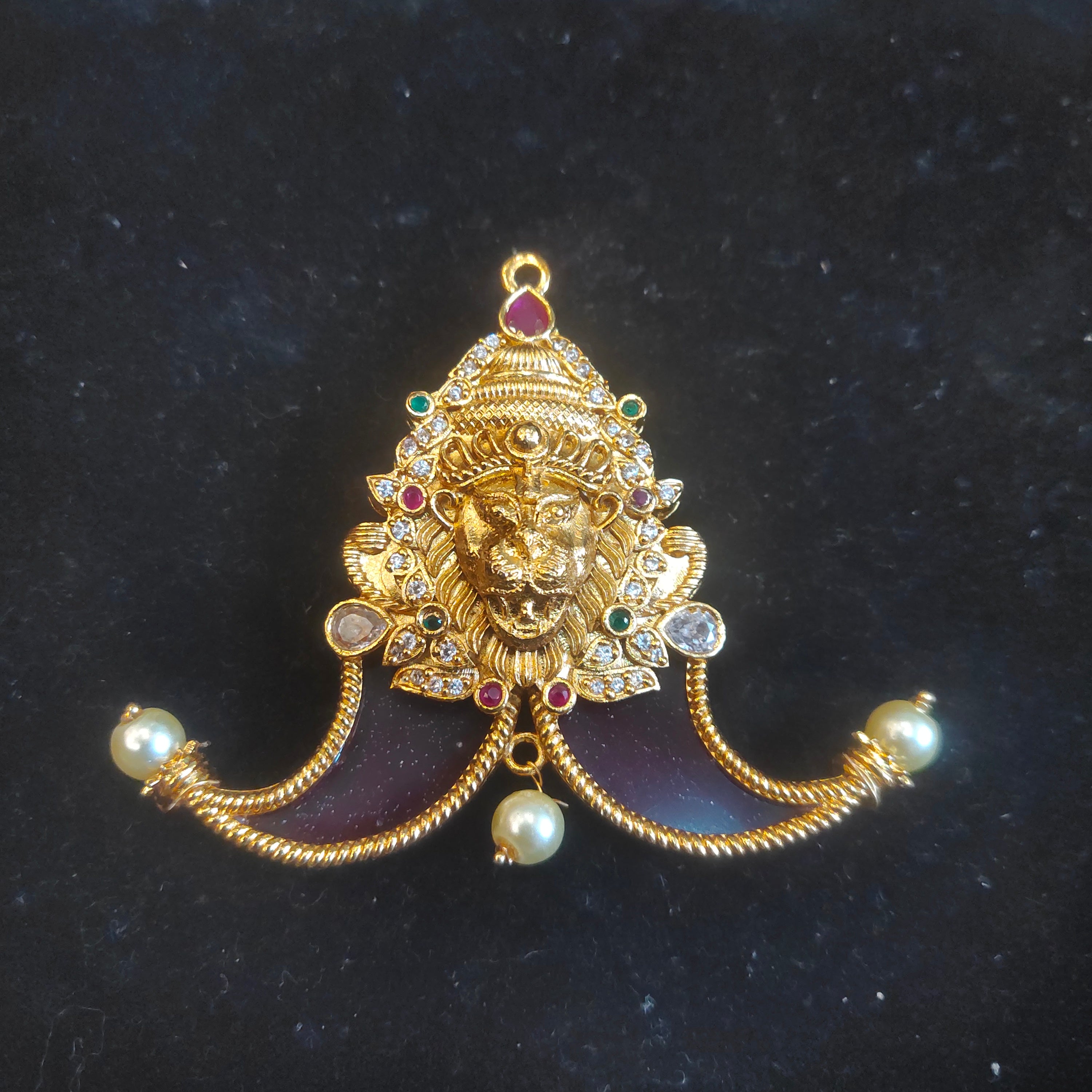 Lord Narasimha Puligoru Locket for Men - 24K Gold Plated Deity Temple Jewelry