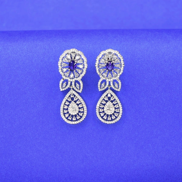 "Glimmering Grace: Sparkling Silver American Diamond Drop Earrings"