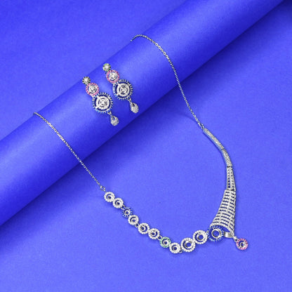 "Dazzling Elegance: 92.5 Silver Zircon Necklace Set for a Timeless Sparkle"