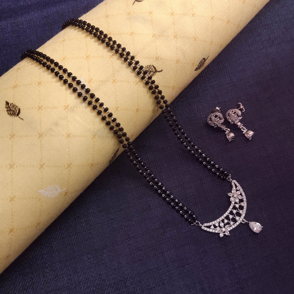 925 Sterling Silver Mangalsutra Necklace with Black Beads - Timeless Traditional Piece