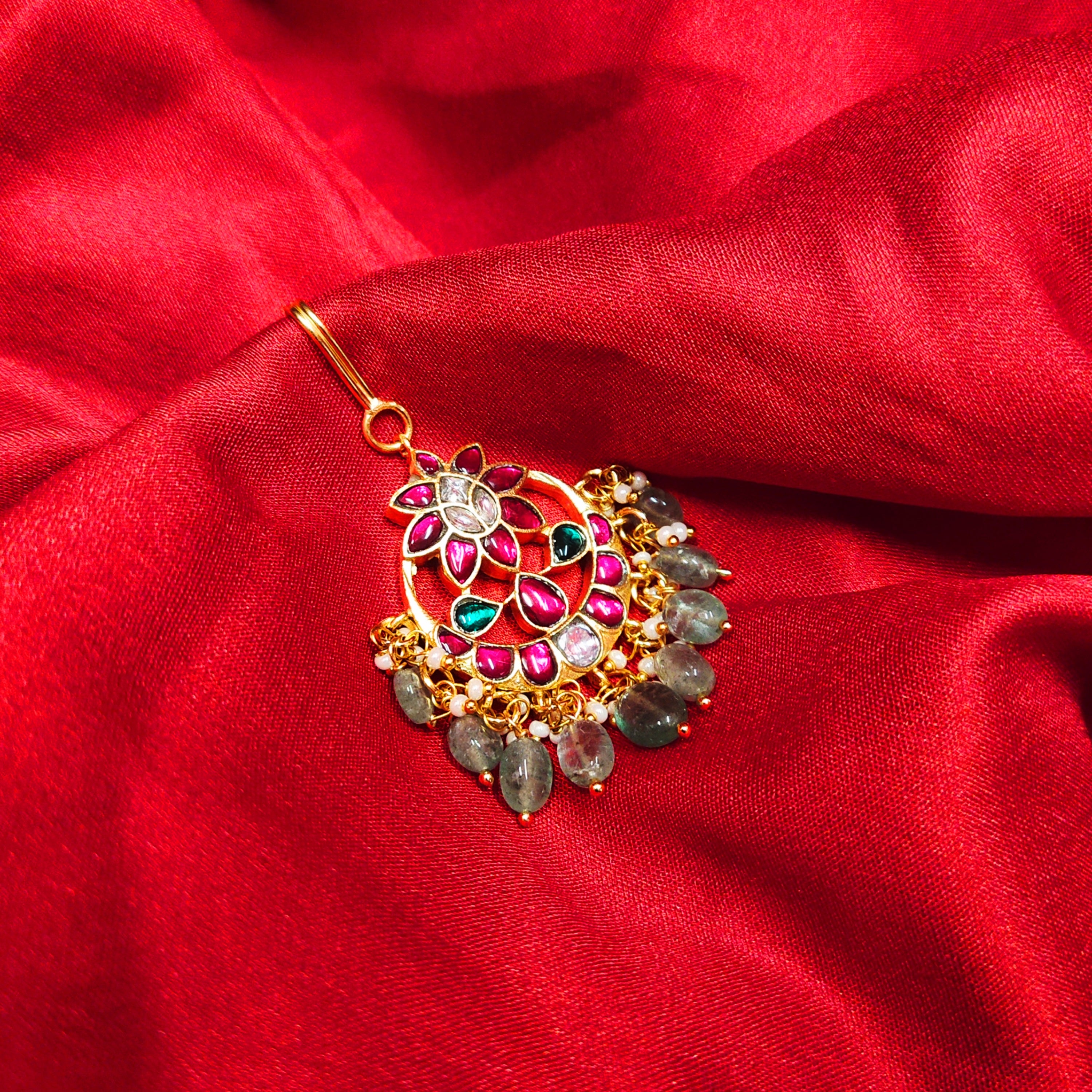 Unleash Your Inner Royalty - Jadau Kundan Maang Tikka with Emerald Beads