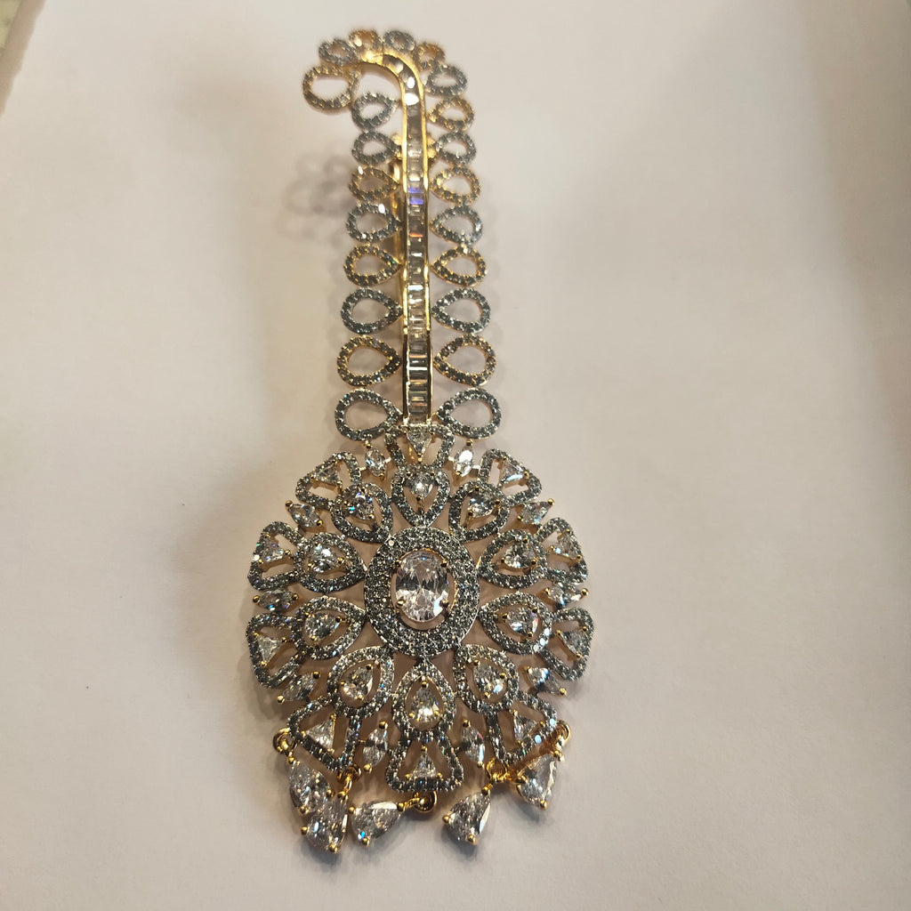 Asp Rhodium-Gold White Zircon Kalangi for Groom - Luxury Wedding Turban Ornament