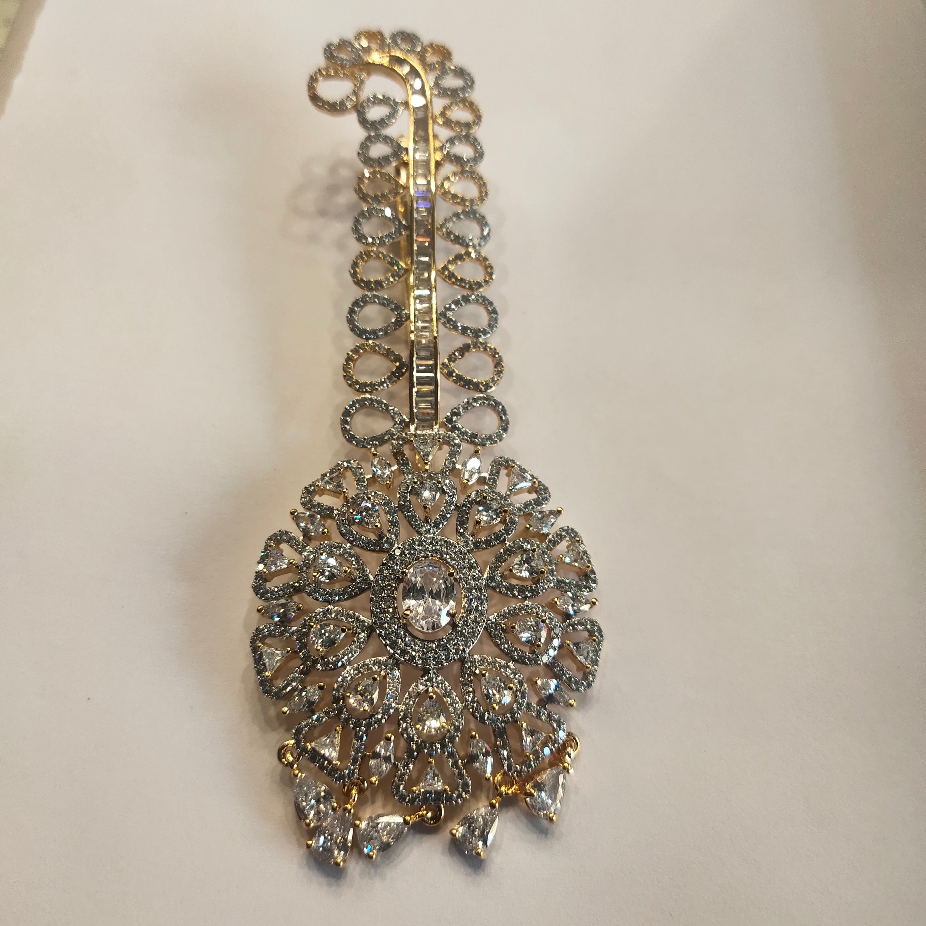 Asp Rhodium-Gold White Zircon Kalangi for Groom - Luxury Wedding Turban Ornament