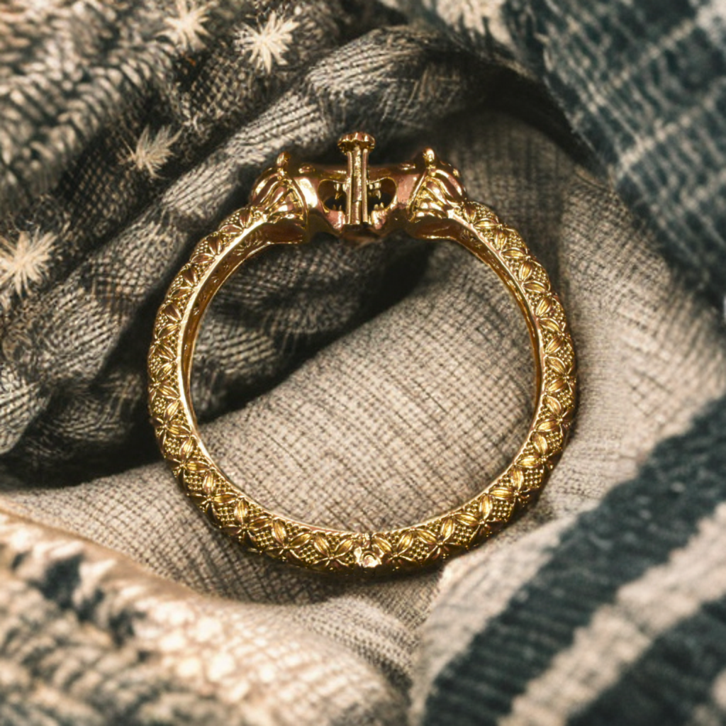 Openable Antique Roaring Simha Kada for Men - 24K Gold Plated