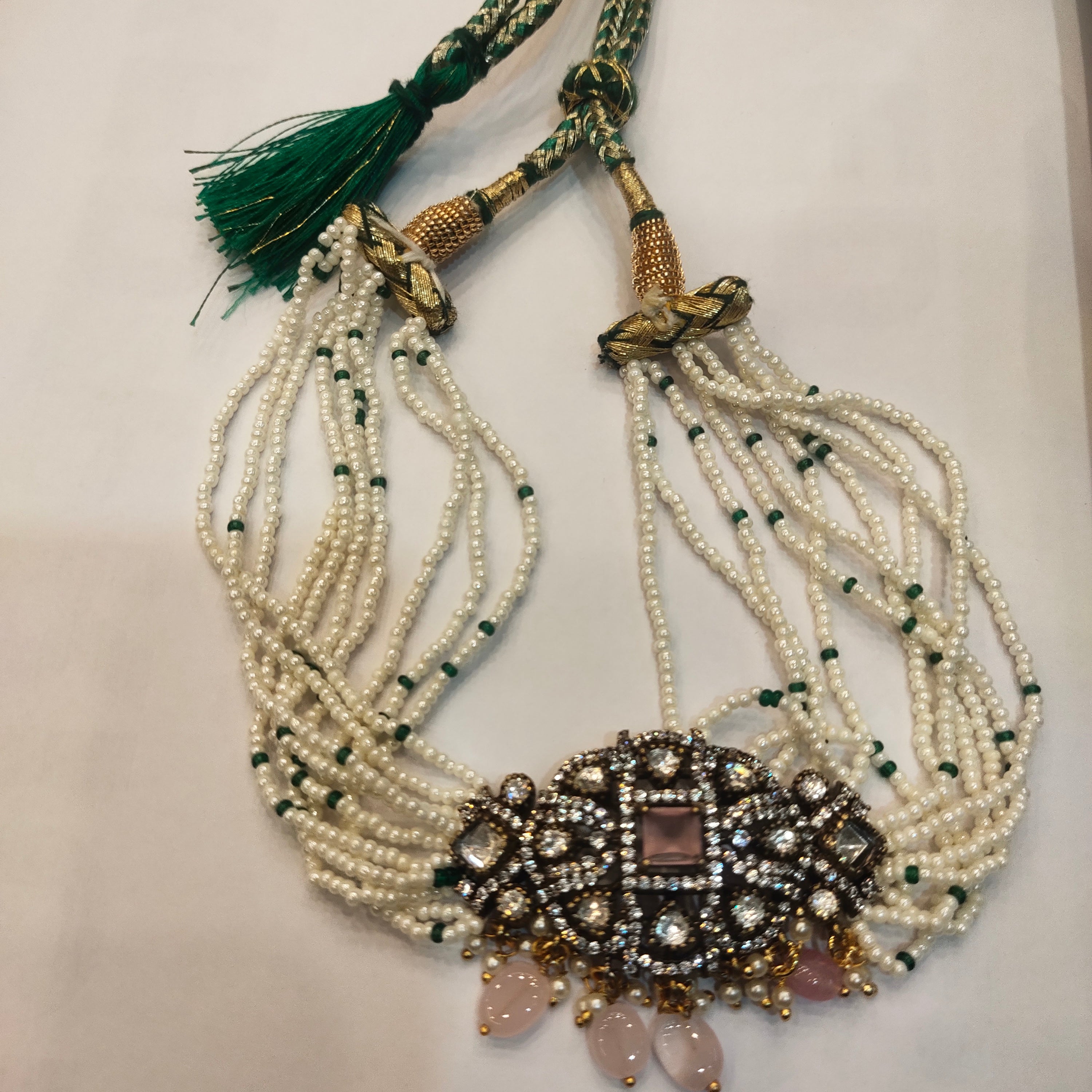 Asp Victorian Diamond Beaded Choker Necklace Set