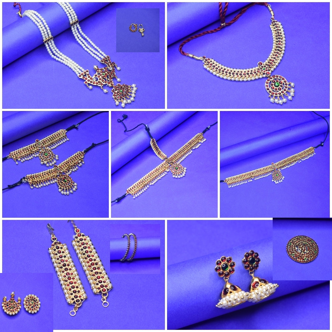 Premium Bharatanatyam Jewellery Set - 12 Piece Classical Dance Temple Ornaments