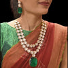 "Dazzle in Double Layers: The Exquisite Asp Fashion Emerald & Kundan Necklace Set"