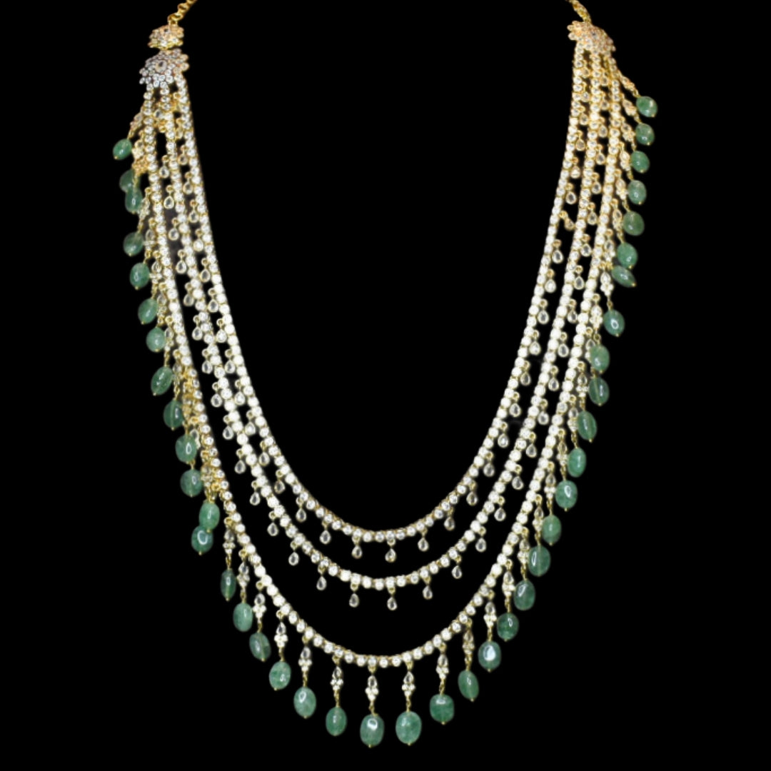 Asp Gold-Finished 3-Layered Zircon Long Necklace Set