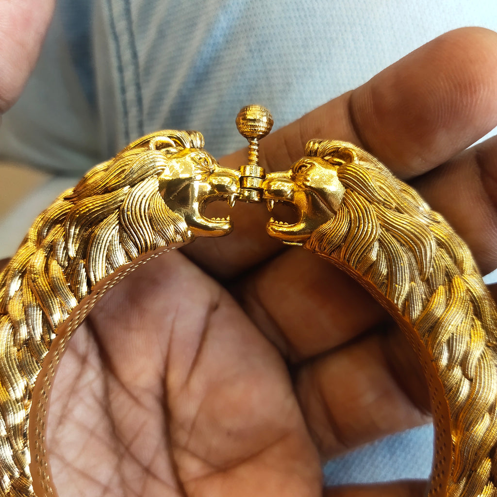 Asp 925 Silver Gold Plated Nagas Simha Kada for Men