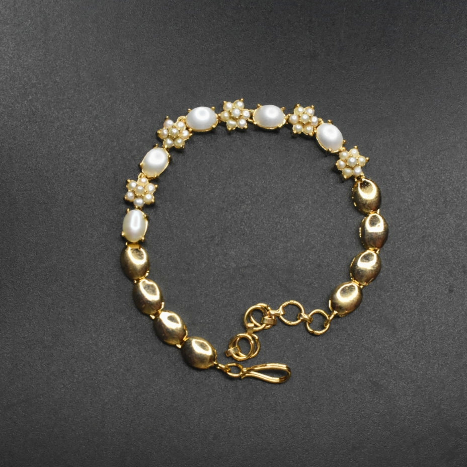 Gold Plated Pearl Link Bracelet - 7 Inch Adjustable