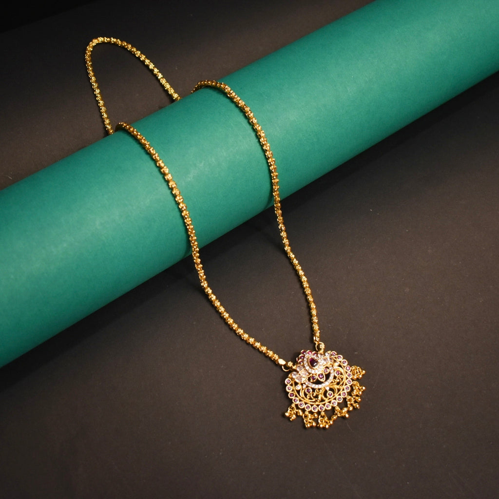 Asp 24 Karat Gold Plated Kemp Pendant With a 24-Inch Long Chandramukhi Chain