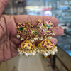 Peacock Shaped Kempu Jhumka - Kundan Emerald Temple Earrings
