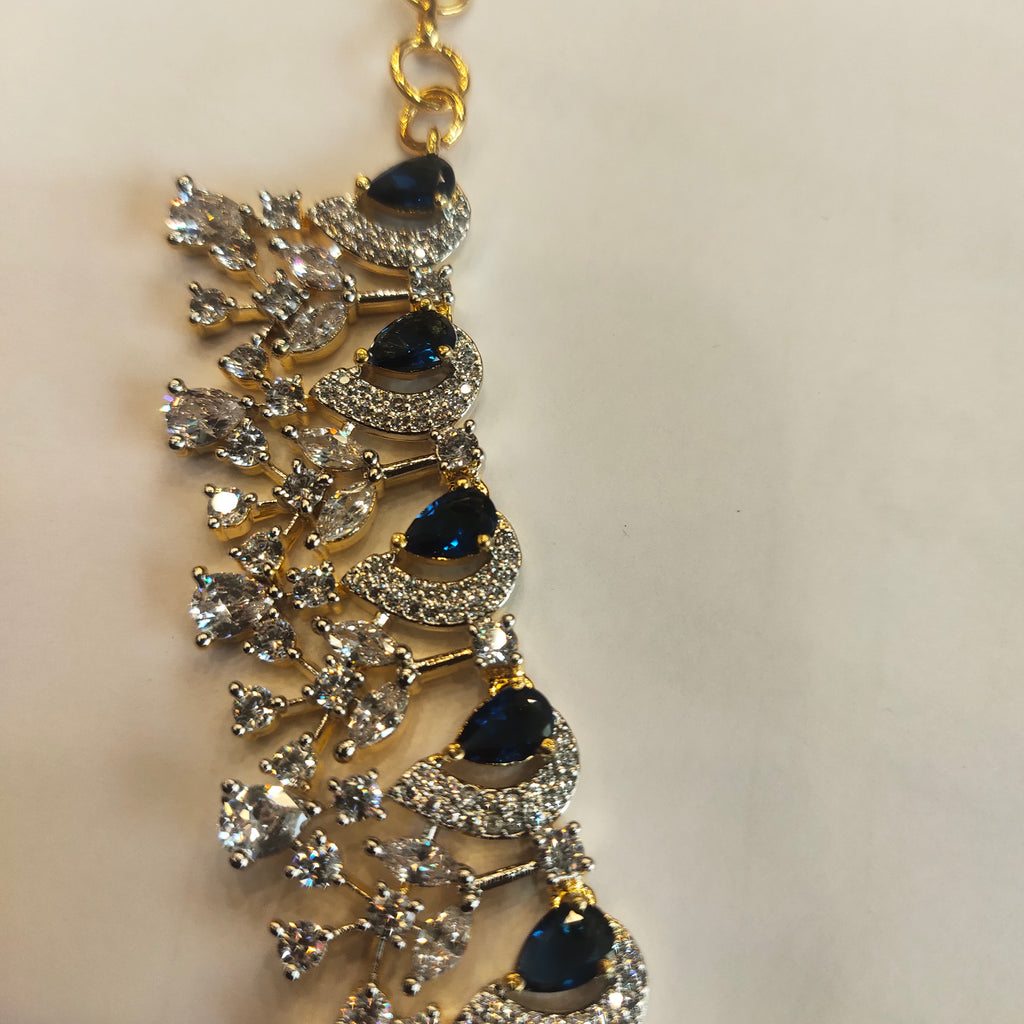 Blue & White Zircon Rhodium-Gold Plated Necklace - Elegant Statement Jewelry