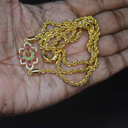925 Silver 24K Gold Plated Thali Bottu Mangalsutra with Zircon Brooch - 24 Inches