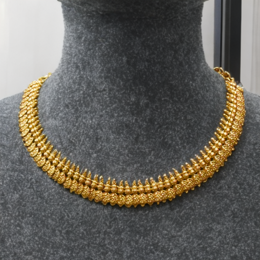 Matte Finish Kasu Necklace - Elegant Gold Plated Kasulaperu Design