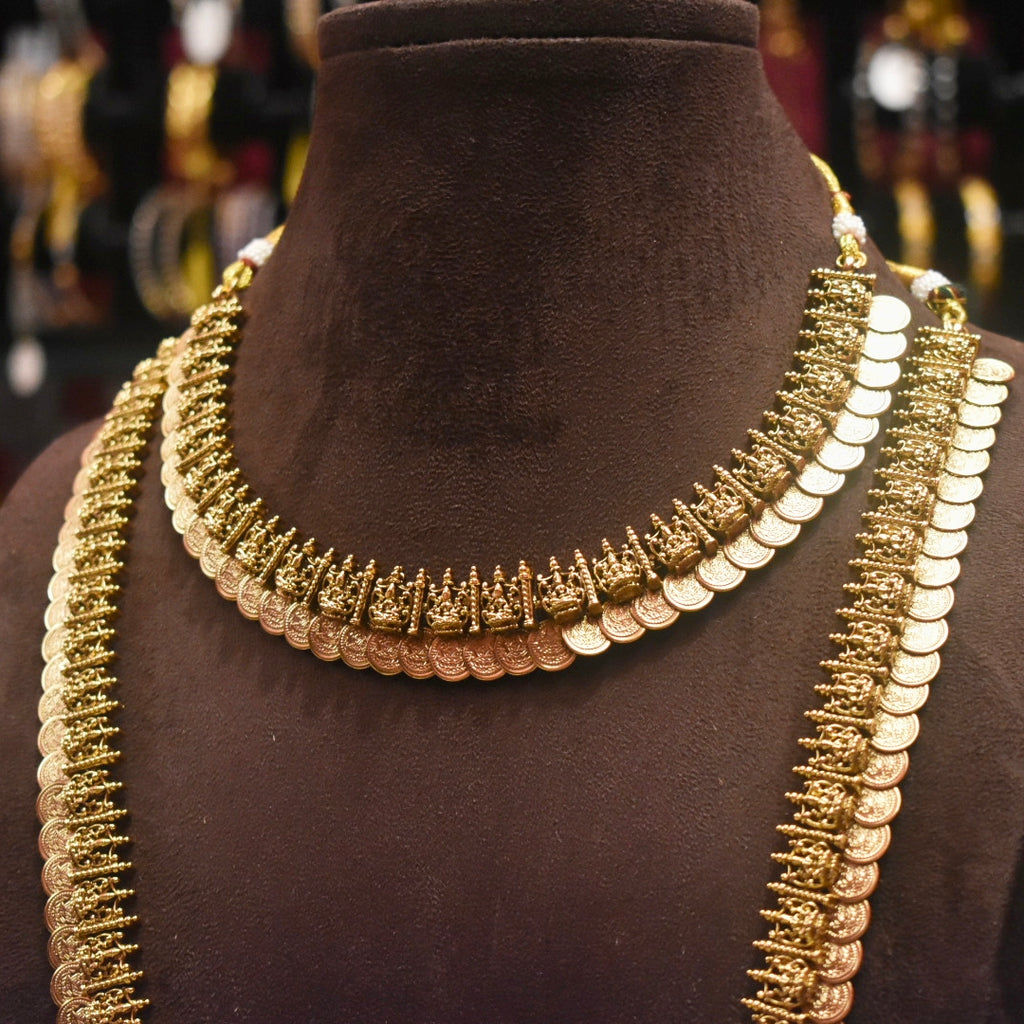 Antique Lakshmi Kasu Necklace - Traditional Temple Jewelry Haram